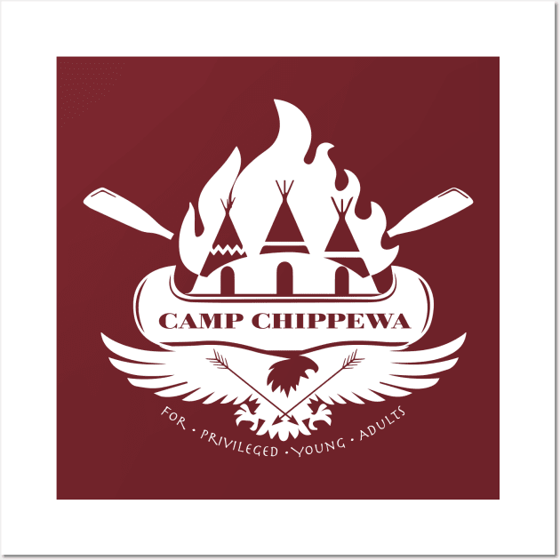 Camp Chippewa Wednesday Addams Inspired Eagle and Canoe Fan Logo in White Wall Art by Kraken Sky X TEEPUBLIC